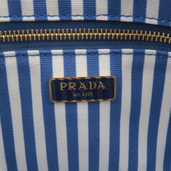 Auth PRADA Capana Cometic Pouch Blue Canvas Leather - Picture 2 of 16